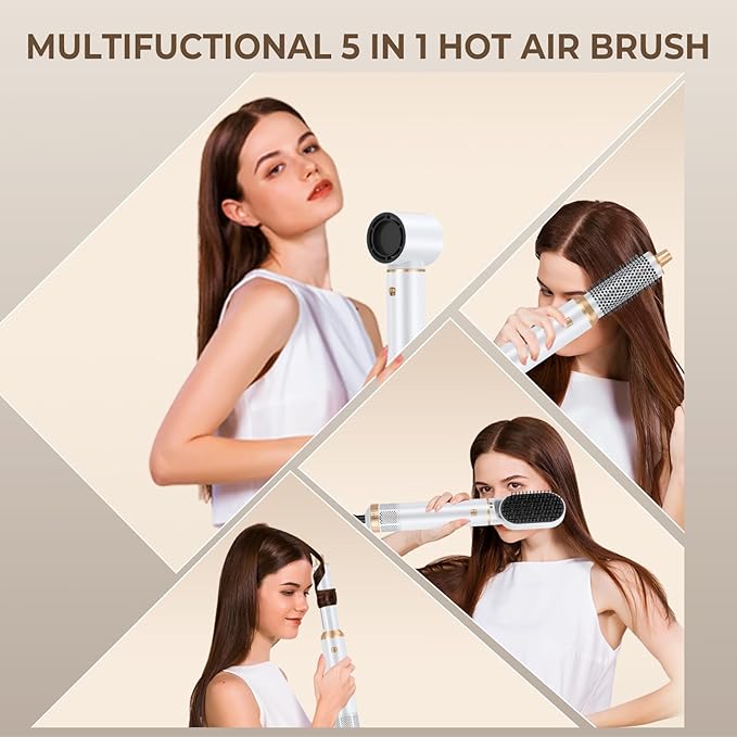 Blow Dryer Brush 5 in 1, Upgrade Hair Dryer Brush Air Curler Air Curling Wrap Styler, Detachable Hot Air Brush Negative Ion Curling Brush Iron, Hair Styling Tools for Drying Curling Straightening