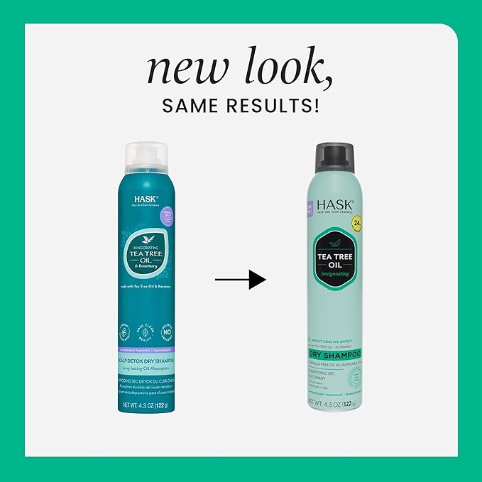 HASK Dry Shampoo Duo (4.3oz-Qty 2) & Deep Conditioner Packette, Aluminum-Free, Sulfate-Free, Paraben-Free, Color Safe, for All Hair Types (Tea Tree)