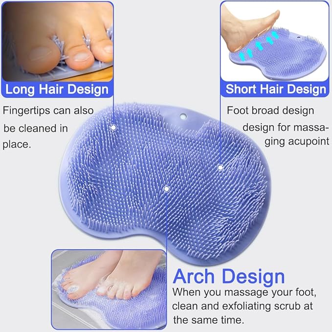 2 PCS Shower Foot & Back Scrubber Brush, Hands Free Wall Mounted Back Massager Mat with Non-Slip Suction Cups Deep Cleaning Foot Brush Exfoliating Silicone Massage Cleaner (Blue&Yellow)