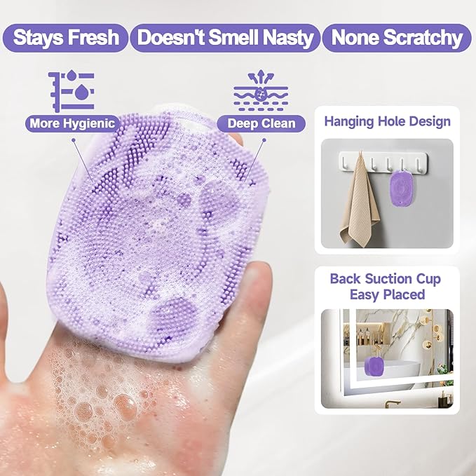 2 PCS Face Scrubber, Soft Silicone Face Exfoliator with Suction Cup for Man and Women Deep Skin Clean, Gentle Facial Cleaning Brush Suitable for All Sensitive Skin (Purple)