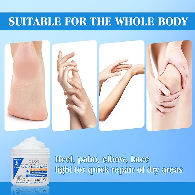 42% Urea Cream for Dry & Cracked Skin - Foot & Hand Cream with 2% Salicylic Acid, 5% Vitamin E, Tea Tree Oil, Aloe Vera, Shea Butter - Moisturizer & Skin Repair Cream for Feet Maximum Strength