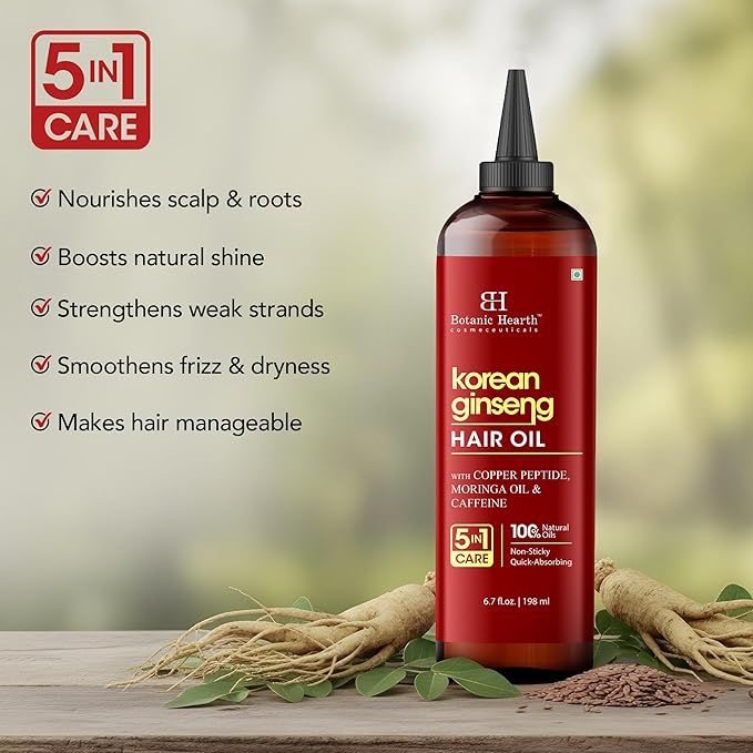 Botanic Hearth Korean Ginseng Hair Oil 6.7 fl oz | Nourishing & Strengthening Hair Growth Oil | Lightweight, Non-Sticky Formula with Natural Oils for Healthy Scalp & Stronger Hair