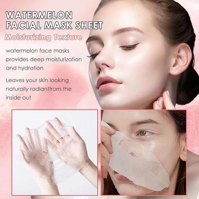 10 Pack Fruits Sheet Face Mask, Watermelon Refreshing Mask SkinCare, Moisturizing Face Mask, Leaves Skin Smoother Looking Hydration With Antioxidants Natural Vegan for All Skin Types