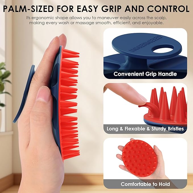 INNERNEED Magnetic Silicone Scalp Scrubber for Hair Washing – Soft Thick Bristles, Palm-Sized Shampoo Brush for Wet or Dry Scalp Massage, Improves Circulation & Scalp Health