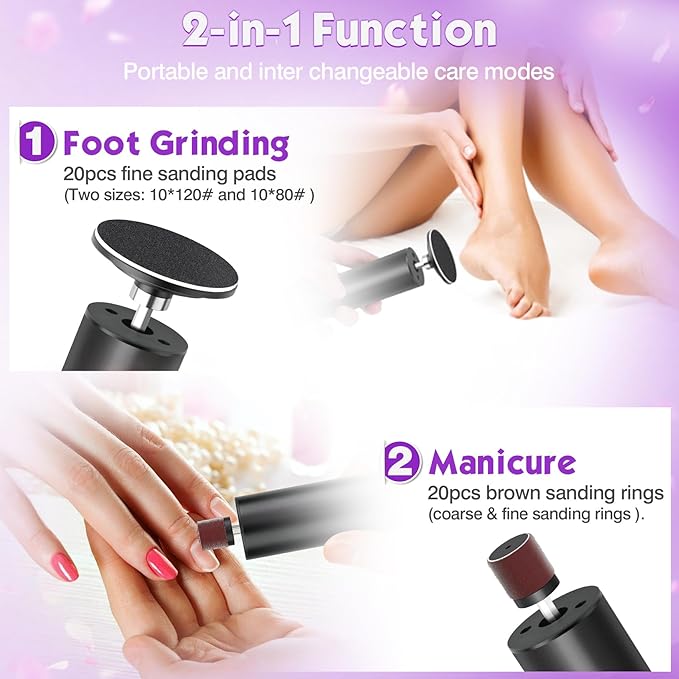 Electric Foot Callus Remover, 2 in 1 Foot File Grinder Tool with 6 Speed Controller, Foot Sander Foot Scrubber Dead Skin Remover,Rechargeable Pedicure Tools for feet Men Women