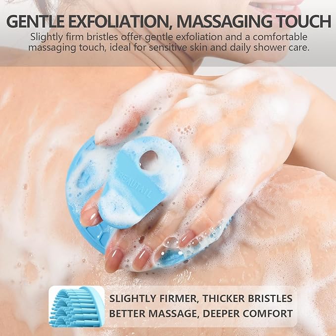 Silicone Body and Face Scrubber Set 5 Pack, BEAUTAIL Shower Bath Scrubber, Gentle Exfoliating Brush for Women Men Sensitive Skin, More Hygienic Than Traditional Loofah, Long Lasting, Pink+Blue+Gray