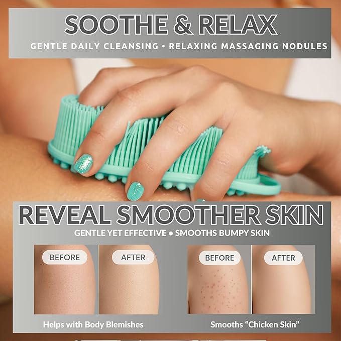 Silver Infused Silicone Body Scrubber Shower - Gentle Back Scrubber Soft Bristles - Avilana Premium Dual Sided Bath Brush Massage - Advanced Material Loofah Alternative - Gift Women Men