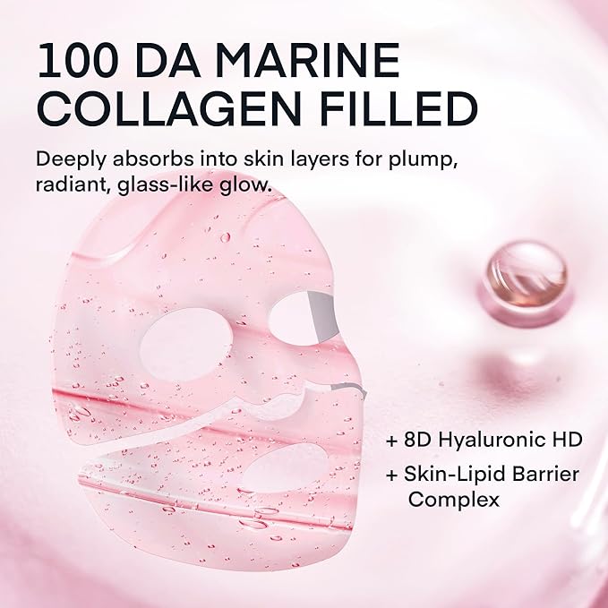 TEREZ & HONOR Korean Real Deep Bio Collagen Face Mask - 4ea x 33g Hydrogel Overnight Masks for Deep Hydration, Glowing, Pore Minimizing, Elasticity, Fragrance-Free, 100 Da Ultra-Low Molecular Collagen