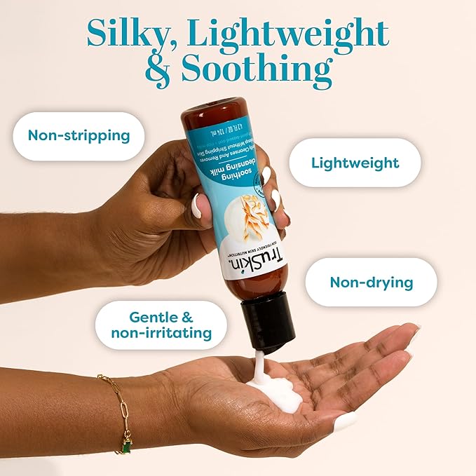 TruSkin Soothing Cleansing Milk - Gentle Facial Cleanser with Rice & Oat Milk, Hyaluronic Acid - Removes Make-Up Without Stripping Sensitive Skin