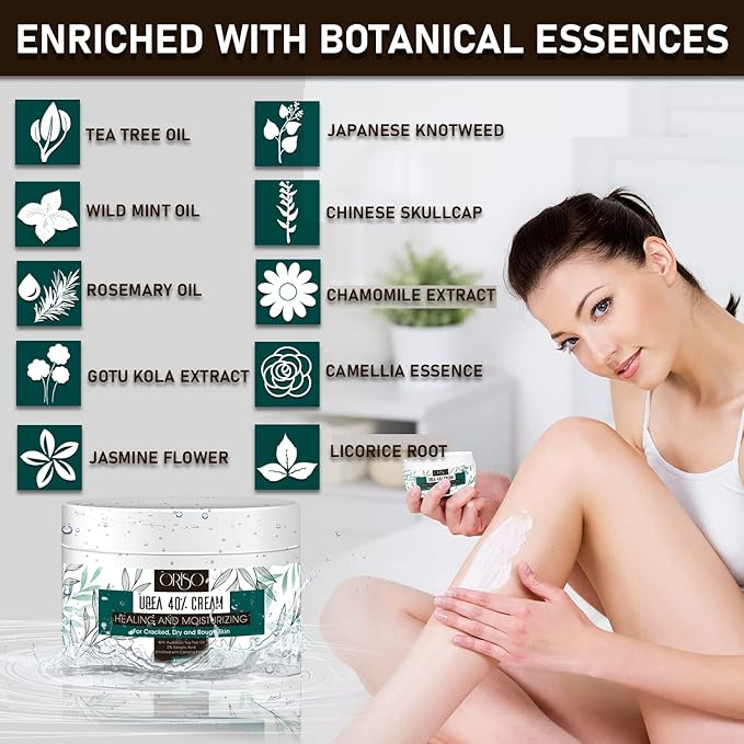 Urea Cream 40 Percent - Intensive Hydration for Dry and Cracked Heels, Feet, Hands, Elbows and Knees - Callus Remover for Women with Salicylic Acid - Helps Athletes Foot - Foot Odor - 4 oz