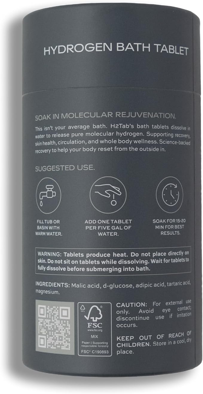Molecular H2TAB Hydrogen Bath Tablets – 60 Count – Fragrance-Free Hydrogen Bath Bombs for Muscle Relief, Skin Hydration & Oxidative Stress Support – Magnesium-Based Antioxidant Detox Bath