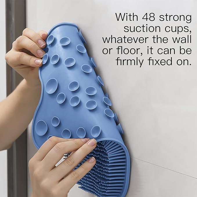 Grey TPR Sower Scrubbing Mat with Suction Cups Soft, Non-Slip Design for Foot and Back Massage Perfect for Full-Body Cleansing and Comfort Blue