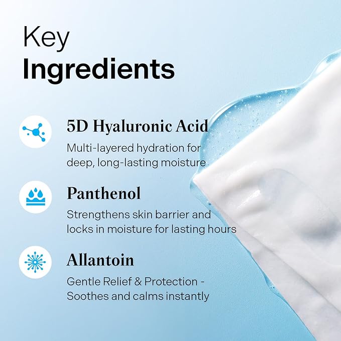 Torriden DIVE IN Hyaluronic Acid Facial Mask (10 sheets) | Deep Hydration Korean Face Sheet Mask | Panthenol & Allantoin | Great Holiday & Christmas Gift Stocking Stuffer