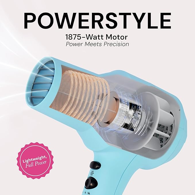 L'ANGE HAIR PowerStyle Ionic Turbo Hair Dryer | 1875W Fast Drying & Precision Styling for Long-Lasting, Frizz-Free Looks | Advanced Ionic Technology Smooths & Shines Hair (Blue)