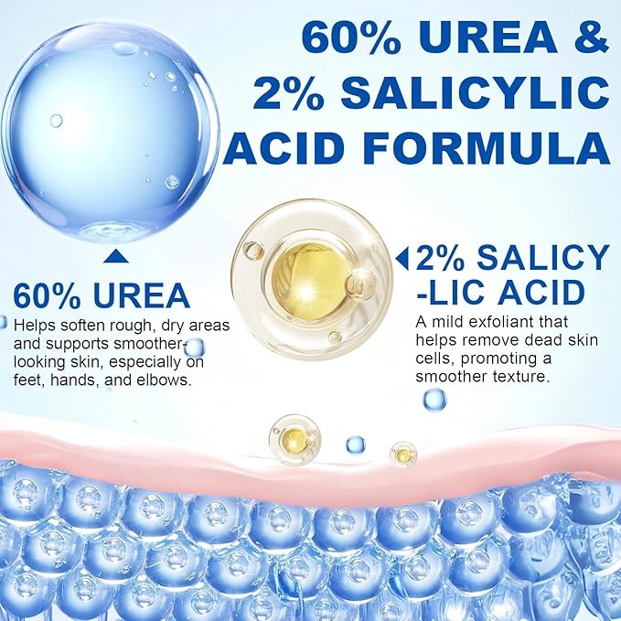 Urea foot Cream Stick 60% plus 2% Salicylic Acid，foot urea cream Deeply Moisturising and Fast Absorbing Gentle Exfoliation For Dry sink Exfoliating Dead Skin, Callus Remover ， Skin Softener