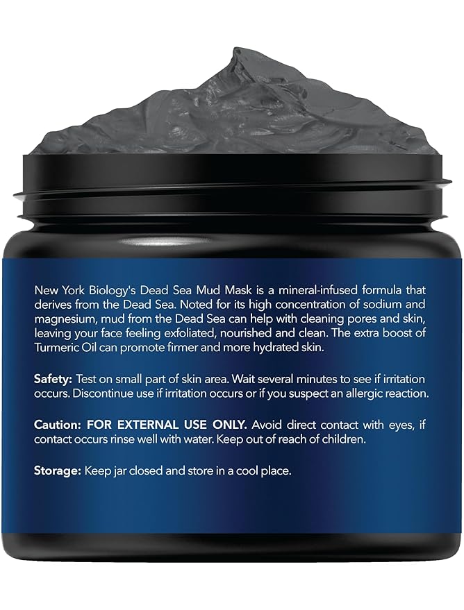 New York Biology Dead Sea Mud Mask for Face and Body | with Turmeric Oil | Spa Quality Pore Refiner for Oily Skin | Natural Skincare for Women & Men | Tighten Skin for A Healthier Complexion | 4 oz