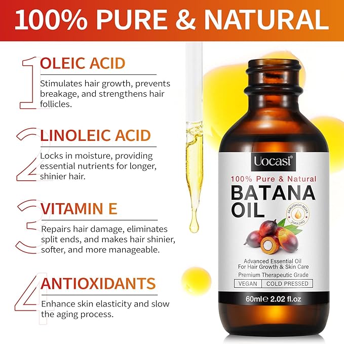 Uocasi 100% Pure Batana Oil for Hair Growth 2-Pack, Unrefined Raw Oil to Thicken Hair, Prevent Hair Loss & Dryness – Natural Hair Strengthening Treatment, 4.04 Oz