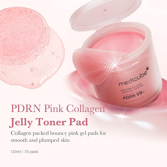 medicube Toner Pads Salmon DNA PDRN Pink Collagen Jelly Pad | Korean Gel Toner Pad | Niacinamide, Madecassoside, Retinol | Soothing, Radiance, Uneven Skin Tone | Korean Skin Care | 70 Pads (1 Pack)