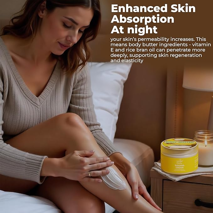 body butter banana cream scent long -lasting fragrance,hydrate skin jojoba oil and more 8oz