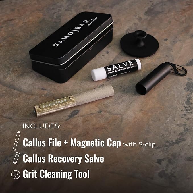 SandBar Callus Removal, Hand Callus Remover Salve Balm Stick for Working Hands, Lightweight Dead Skin Remover Tool Grit Surface, Knurled Handle, Magnetic Cap Hand File 4" - Golden