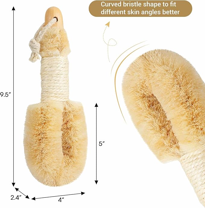 Dry Body Brush Set for Lymphatic Drainage, Natural Sisal Bristle Dry Brushing Body Brush, Wood Therapy Kit with Wooden Acupressure Massage Tools for Face and Body Gua Sha