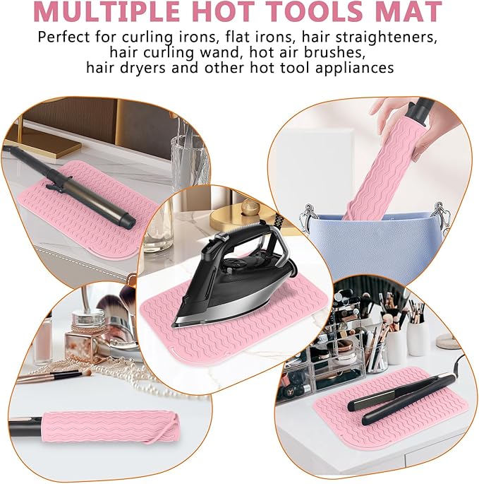 Larger Size Silicone Heat Resistant Mat for Curling Irons, Flat Irons, Hair Straightener and Other Hair Styling Tools, Portable Hot Tools Pad Cover for Travel Vanity Salon(12.0" x 9.0")