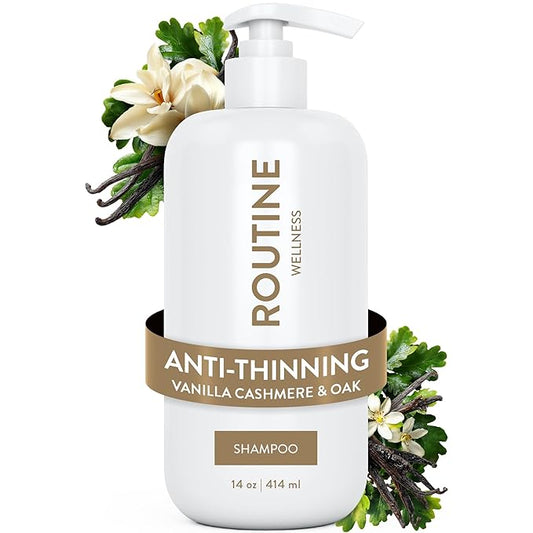Routine Wellness Anti-Thinning Shampoo for Thinning Hair - Biotin DHT Blocker Women & Men - Color Safe Shampoo for Hair Loss & Healthy Hair - Vanilla Cashmere & Oak 14oz