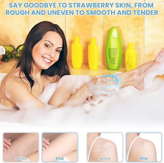 2PCS Silicone Body Scrubber, Premium Silicone Loofah for Women Men and Kids, Gentle Exfoliating Shower Bath Scrubber for All Kinds of Skin (Blue & Green)