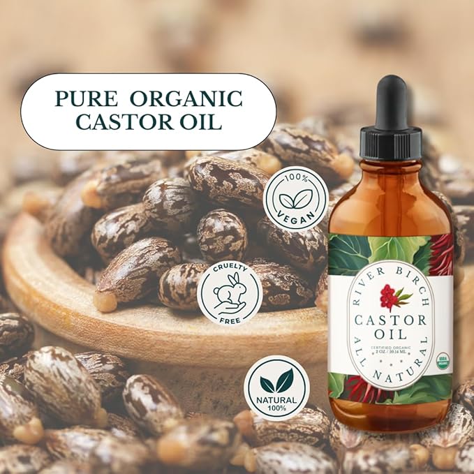 River Birch Organic Castor Oil (2oz) – 100% Pure, Unscented Organic, and Hexane-Free. Promotes Hair, Eyelash, and Eyebrow Growth. Ideal for Hair Treatments & Skin Hydration