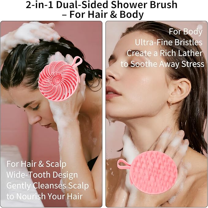 Larger Silicone Body Scrubber&Scalp Massager Hair Growth,Dual Sided Dual-Use,Exfoliating Body Scrubber,Wet&Dry Brush for Hair Massager Scalp,Silicone Shower Scrubber(Pink)