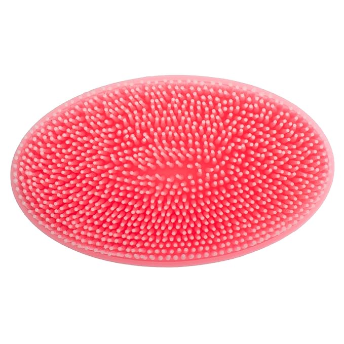 DNC Exfoliating Silicone Body Scrubber Shower Bath Body Brush Easy to Clean, Lathers Well, Eco Friendly (Pink)