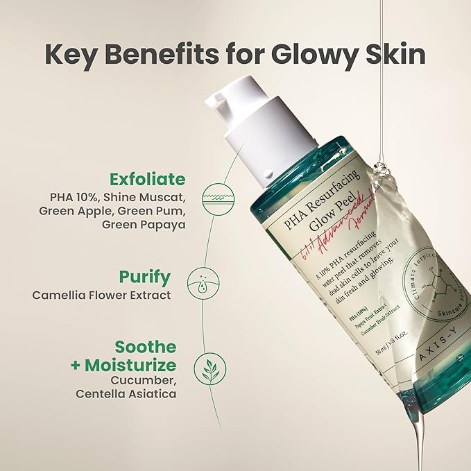 AXIS-Y PHA Resurfacing Glow Peel - 10% PHA Fruit Extract Mild Peeling Gel Exfoliator Pore Minimizer for Face - Vegan Korean Skin Care Glass Skin Face Peel - 1.69 fl. oz.