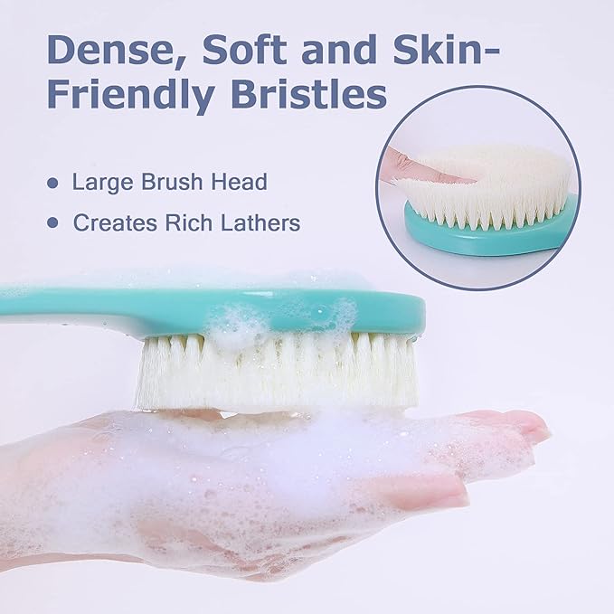 VANZAVANZU Exfoliating Shower Brush Back Scrubbers for Use in Shower, Plastic Bath Brush Long Handle for Shower with Moderate Bristles, Dry or Wet Back Brush for Shower Men Women-Green