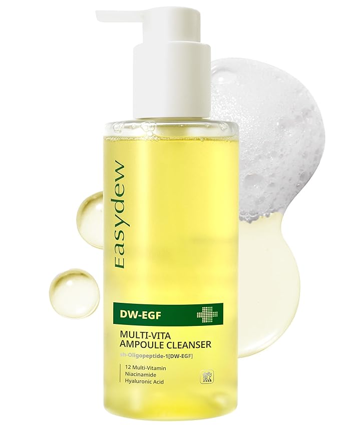EASYDEW DW-EGF Multi Vita Ampoule Cleanser – Hypoallergenic Face Wash for Sensitive Skin with High-Concentration EGF Peptide, Multi-Vitamins and Hyaluronic Acid - Ampoule to Bubble Foam, 6.76 fl.oz.