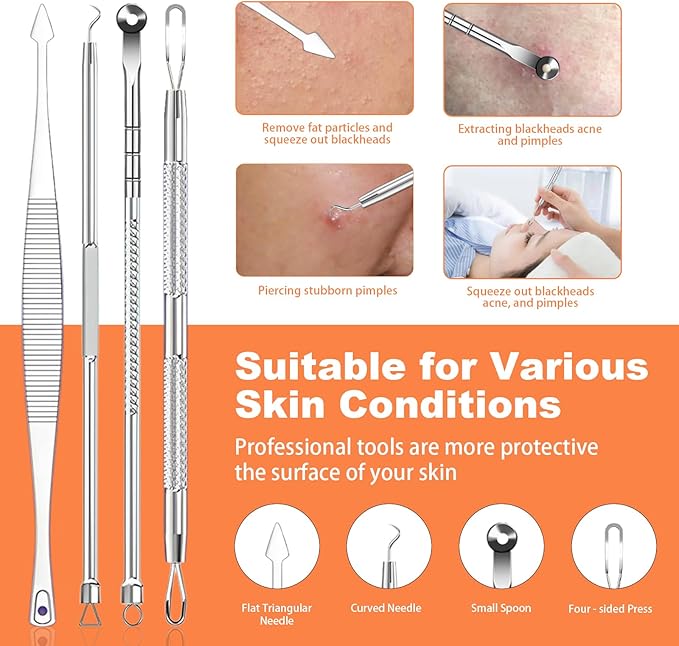 2025 Professional Pimple Popper Tool Kit, 20 PCS Blackhead Remover Tools，Blackhead Remover Comedone Extractor Tools for Removing Zit on Face - Acne Removal Kit with Metal Case (Silver)