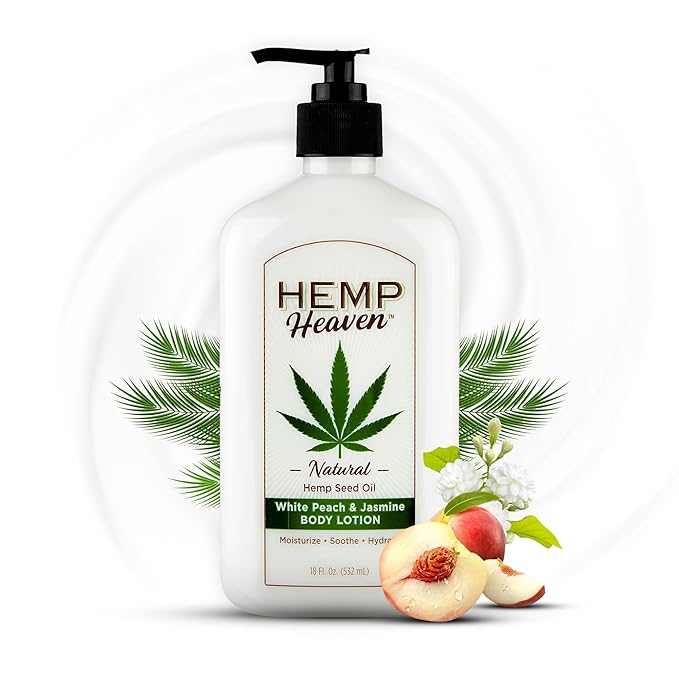 Hemp Heaven Hemp Lotion - Lotion Peach & Jasmine Scent - Natural Hemp Seed Oil, Paraben-Free, 18 oz, Made in USA, Nourishing for Men & Women, EWG Verified, Anti-Aging