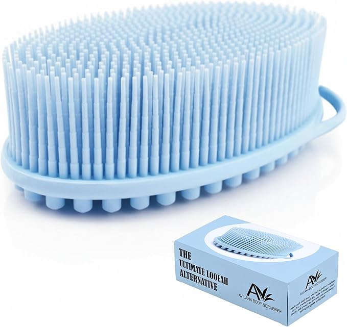Silicone Body Scrubber for Shower - Gentle Exfoliating Back Scrubber with Soft Bristles - Avilana Premium Dual Sided Bath Brush Massage - Loofah Alternative for Sensitive Skin - Gift Women Men