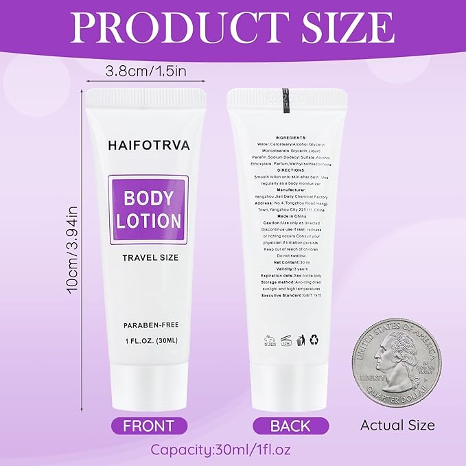 Travel Size Body Lotion Bulk Pack of 50,Individually Wrapped Small Size Hotel Body Lotion Supplies 30ml/1 fl oz Portable Toiletries Amenities Bulk for Guests,Travel,Homeless,Charity