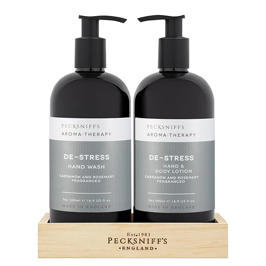 Pecksniffs Moisturizing Hand Wash and Hand & Body Caddy Lotion Set - Aroma:Therapy De-Stress, 500 ml/16.9 fl oz