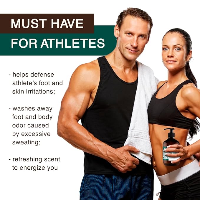 Tea Tree Oil Body Wash - Helps Athletes Foot, Ringworm, Jock Itchy, Acne, Eczema, Yeast Infection, Body Odor, Itchy Skin - With Moisturizing Aloe - Sulfate Free - 16oz