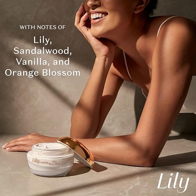 Lily Lumiere Satin Cream, Hydrating Body Cream, 24 Hour Fragranced Body Butter for Dry Skin, 8.8 Ounce