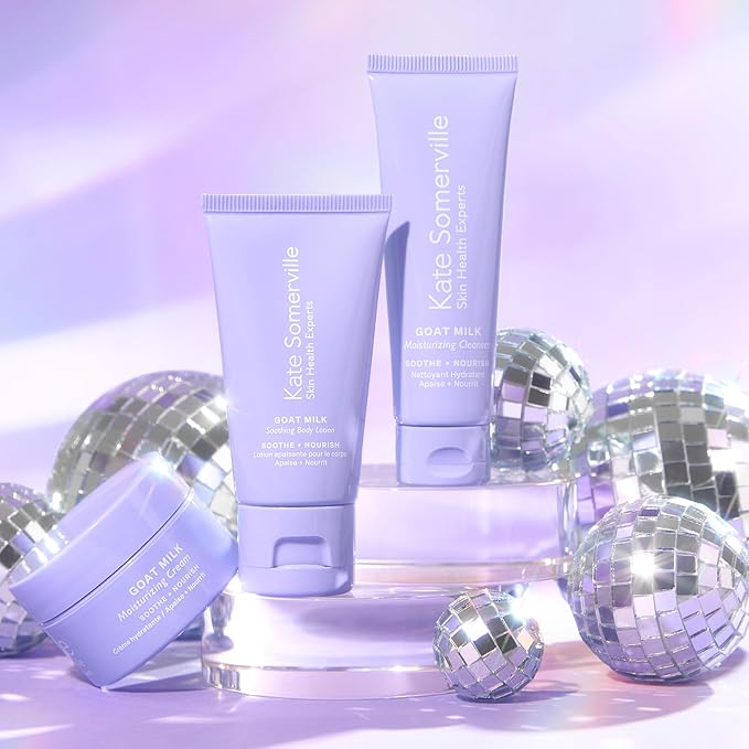 Kate Somerville Stressed Skin Saviors Travel Kit Goat Milk Cleanser, Cream, and Body Lotion Holiday Gift Set