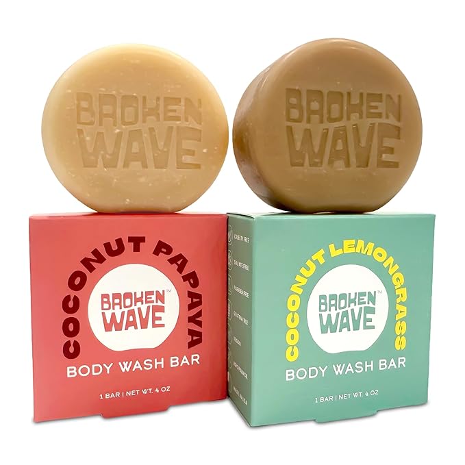 Broken Wave Natural Bar Soap for Women and Men | Hydrating, Vegan, Cruelty-Free Bar Soap | Coconut Lemongrass & Papaya Scent | Sulfate, Paraben & Plastic-Free Body Soap for Soft & Smooth Skin | 2-Pack
