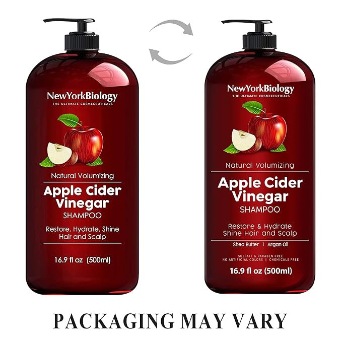 New York Biology Apple Cider Vinegar Shampoo - Helps Restore Shine, Hair Gloss and Hydration to Dry Hair and Itchy Scalp – Clarifying and Nourishing – Safe for All Hair Types - 16.9 fl Oz