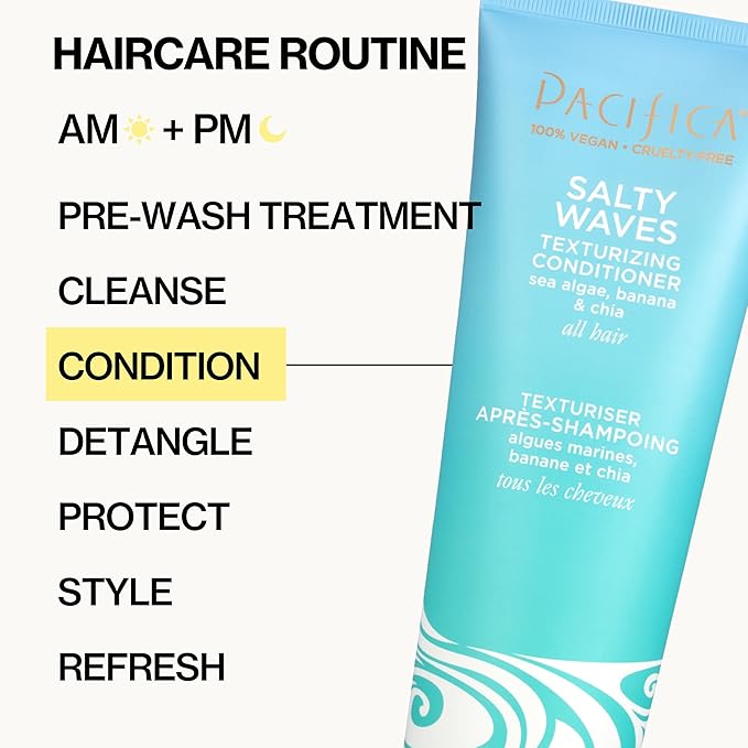 Pacifica Beauty Salty Waves Texturizing Shampoo + Texturizing Conditioner | For All Hair Types | Perfect and Effortless Beach Hair | 100% Vegan & Cruelty Free | Sulfate + Paraben Free