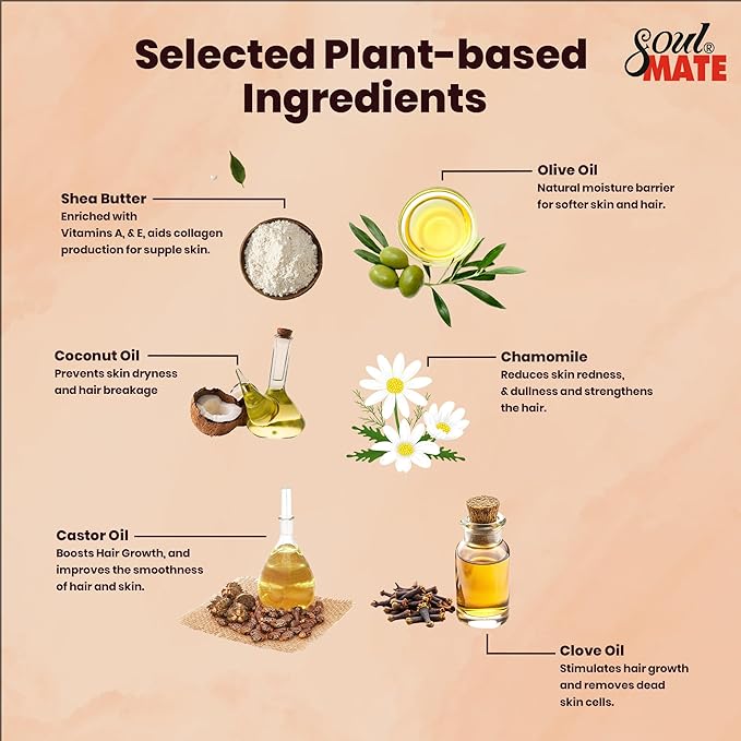 SOUL MATE Shea Butter Infused with Natural Plant Extracts| Moisturizer with Coconut Oil & Olive Oil for Skin & Hair | Body Butter for Deep Hydration