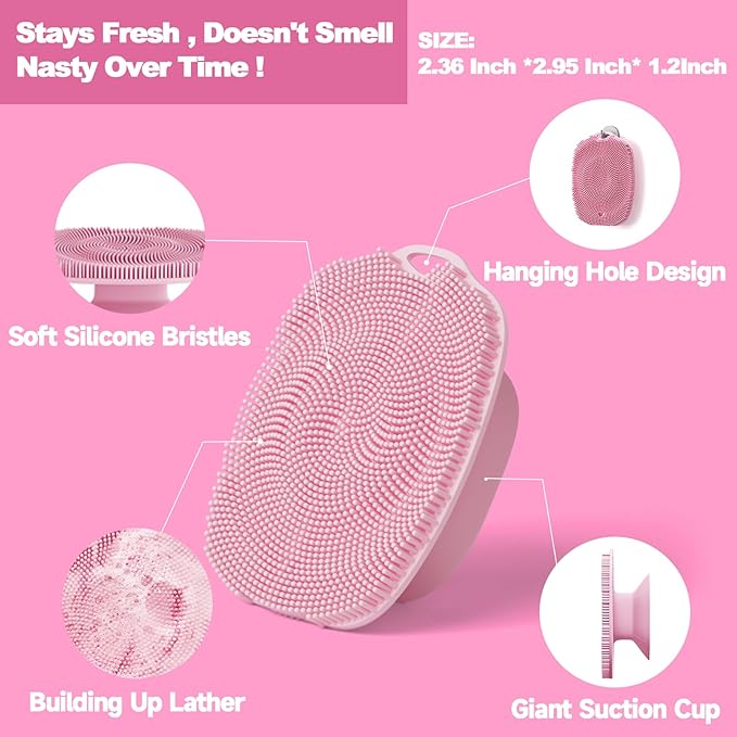 2 PCS Face Scrubber, Soft Silicone Face Exfoliator with Suction Cup for Man and Women Deep Skin Clean, Gentle Facial Cleaning Brush Suitable for All Sensitive Skin (Pink)