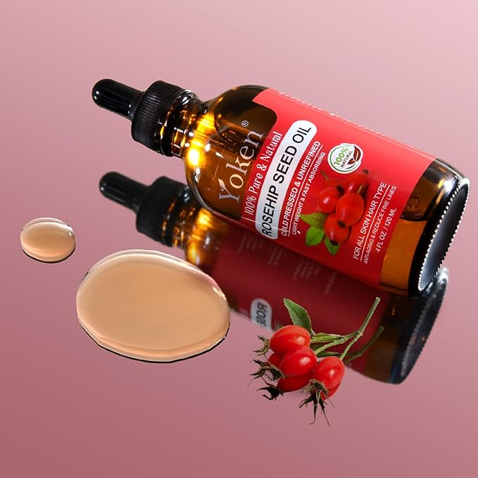 Rosehip Seed Oil for Face 4 fl oz 100 Pure & Natural Cold Pressed Unrefined Organic Rosehip Oil for Skin, Hair, Nails, Anti-Aging Facial & Gua Sha oil
