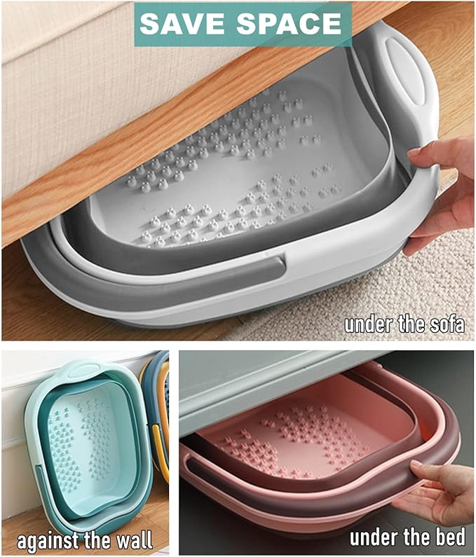 Collapsible Foot Bath Basin Soaker Tub with Handle for Soaking Feet, Foldable Pedicure Foot Spa Massager Foot Care Soak Plastic Inflatable Bucket Bowl Bathtub Tools for Washing Cleaning, White