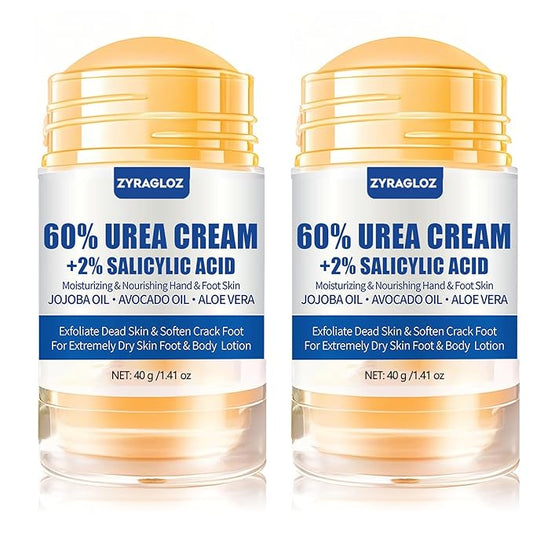 Urea Cream Stick 60% plus 2% Salicylic Acid, 2PCS Maximum Strength Urea Cream for Feet, Foot Lotion Stick for Cracked Heels, Dry Hands & Rough Knees, Callus Remover & Skin Softener, Soften Dead Skin